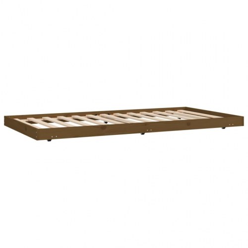 Sengeramme med hjul 100 x 200 cm i massivt fyrretræ - gyldenbrun