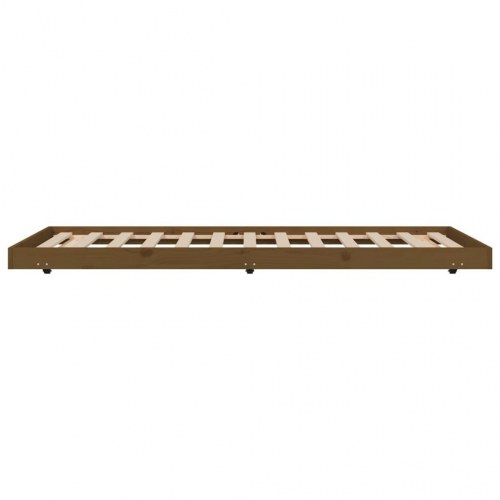 Sengeramme med hjul 100 x 200 cm i massivt fyrretræ - gyldenbrun