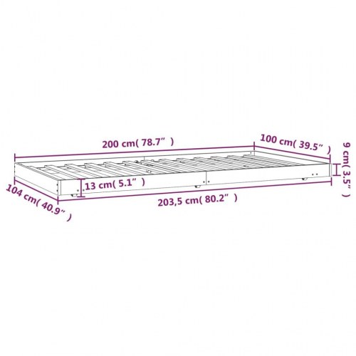 Sengeramme med hjul 100 x 200 cm i massivt fyrretræ - gyldenbrun