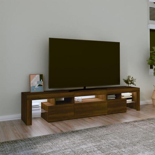 Tv-skab med LED-lys 200x36,5x40 cm brun egetræ