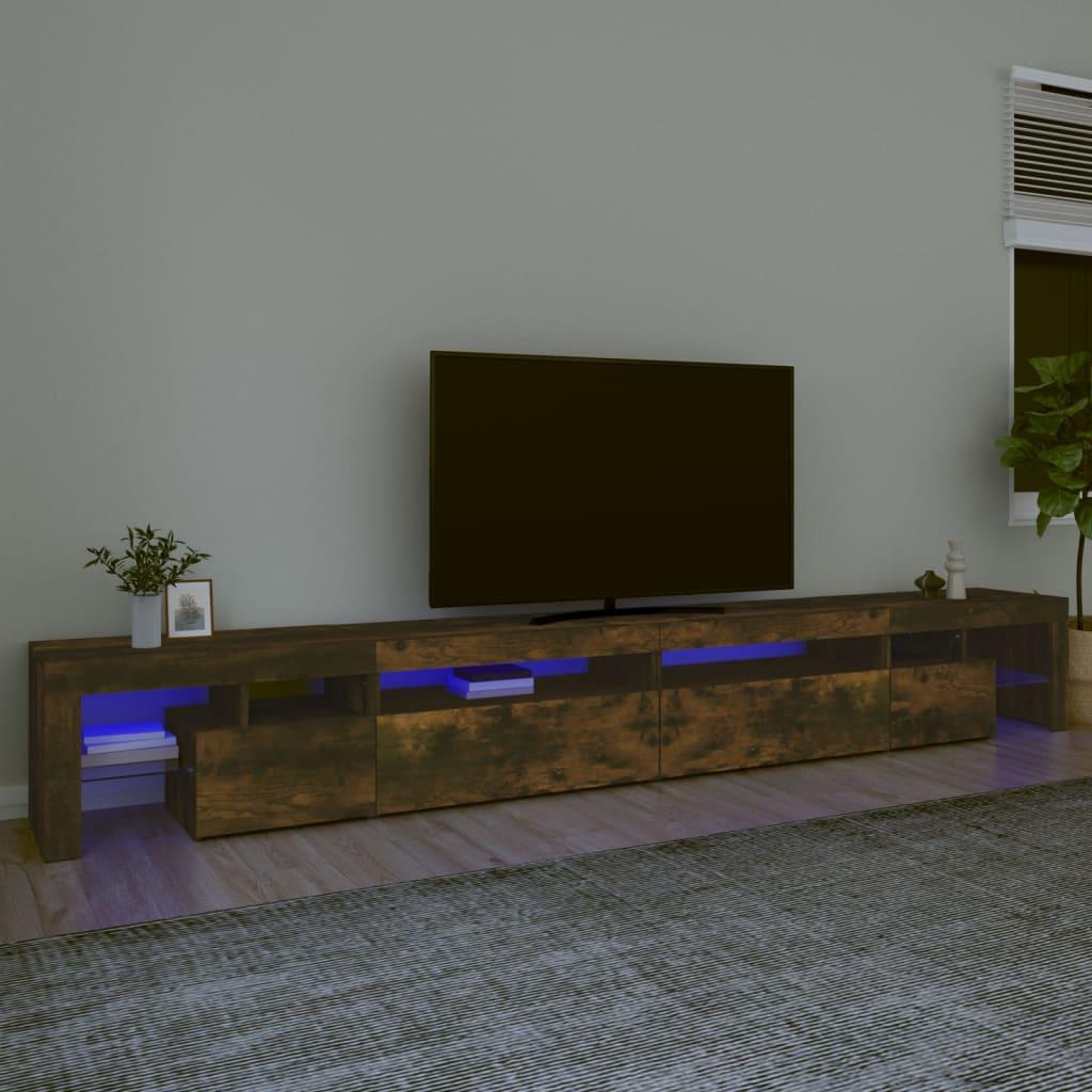 Tv-bord med LED-lys 290x36,5x40 cm røget egetræsfarve