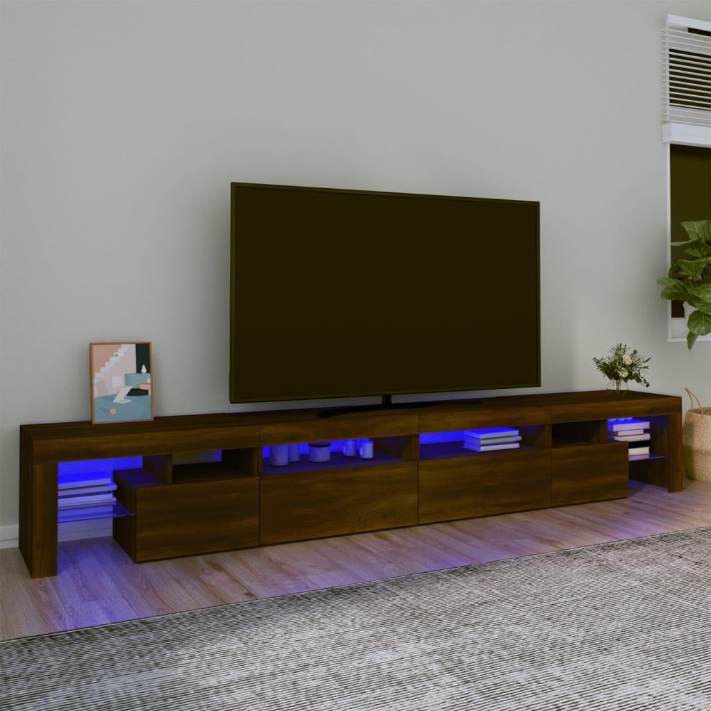 Tv-skab med LED-lys 260x36,5x40 cm brun egetræ
