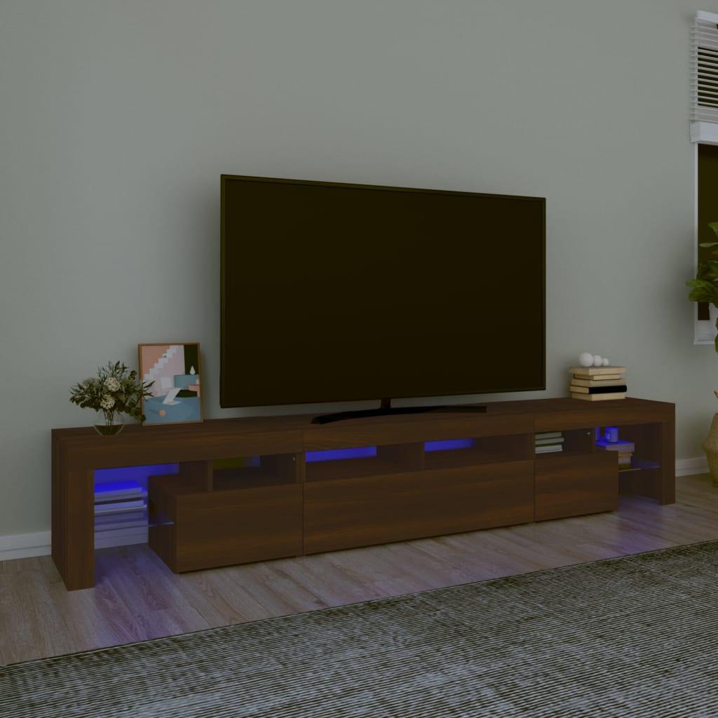 Tv-skab med LED-lys 230x36,5x40 cm brun egetræ