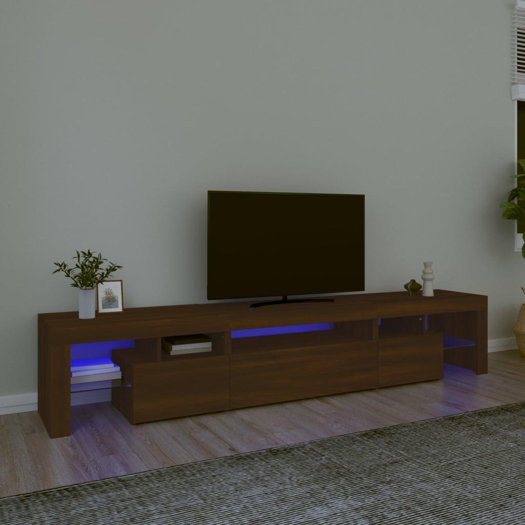 Tv-skab med LED-lys 215x36,5x40 cm brun egetræ