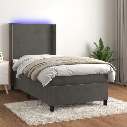 Kontinentalseng med LED-lys 80×200 cm i velour - mørkegrå