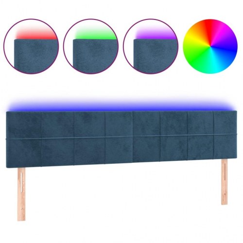 Sengegavl med LED-lys i fløjl 200 x 5 x 78/88 cm - mørkeblå