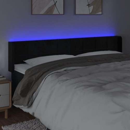 Sengegavl med LED-lys 203x16x78/88 cm fløjl sort