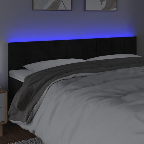 Sengegavl med LED-lys i velour 200 x 5 x 78/88 cm - sort