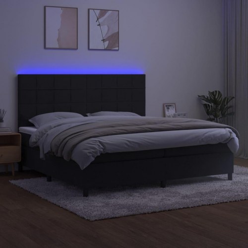Kontinentalseng i fløjl med LED-lys 200x200 cm - sort