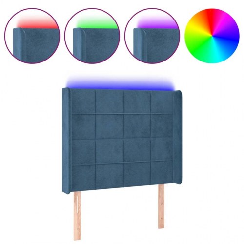Sengegavl med LED-lys i fløjl 103 x 16 x 118/128 cm - mørkeblå