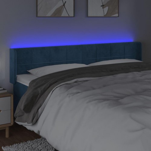 Sengegavl med LED-lys i fløjl 203 x 16 x 78/88 cm - mørkeblå