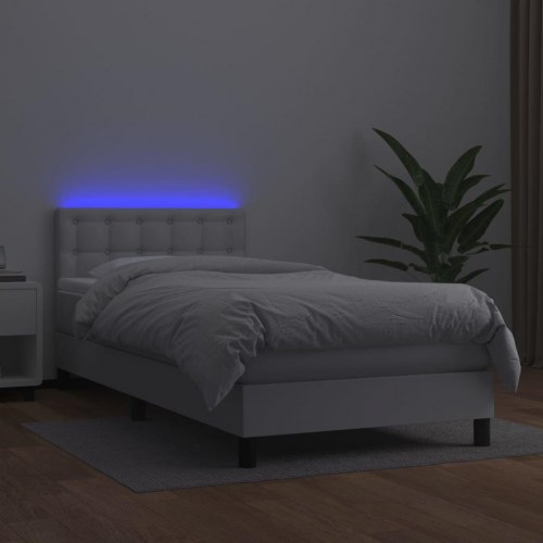 Kontinentalseng med LED-lys 90×190 cm - kunstlæder, hvid