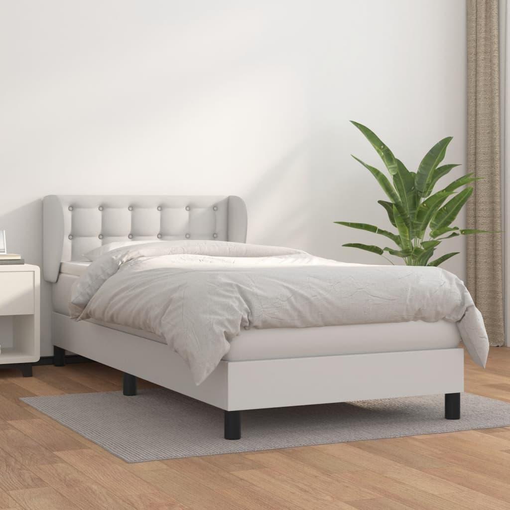 Kontinentalseng 90x190 cm med madras og topmadras - kunstlæder, hvid