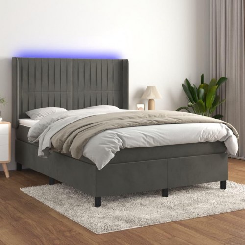 Kontinentalseng med LED-lys 140×190 cm - fløjl, mørkegrå