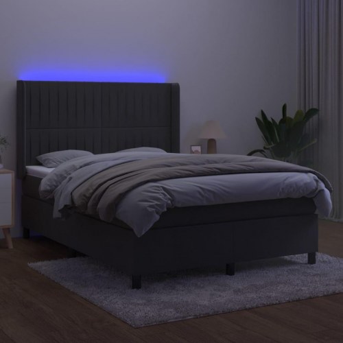 Kontinentalseng med LED-lys 140×190 cm - fløjl, mørkegrå