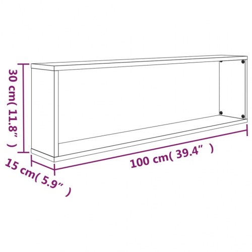 Væghylder 4 stk. - 100×15×30 cm, konstrueret træ, røget egetræ