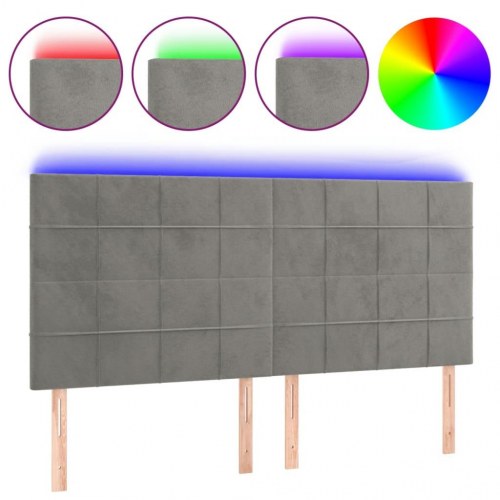 Sengegavl med LED-lys 200 x 5 x 118/128 cm - lysegrå fløjl