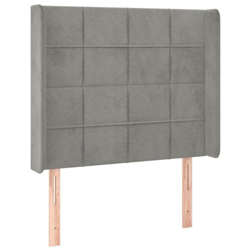 Sengegavl med LED-lys i fløjl - lysegrå, 103 x 16 x 118/128 cm