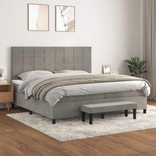Kontinentalseng med madras 200x200 cm i fløjl - lysegrå