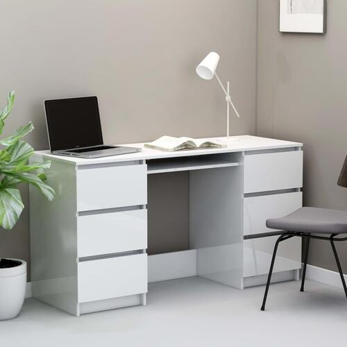Skrivebord 140x50x77 cm konstrueret træ hvid højglans