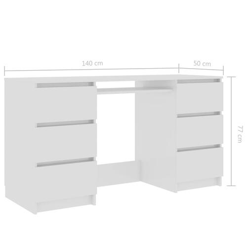 Skrivebord 140x50x77 cm konstrueret træ hvid højglans