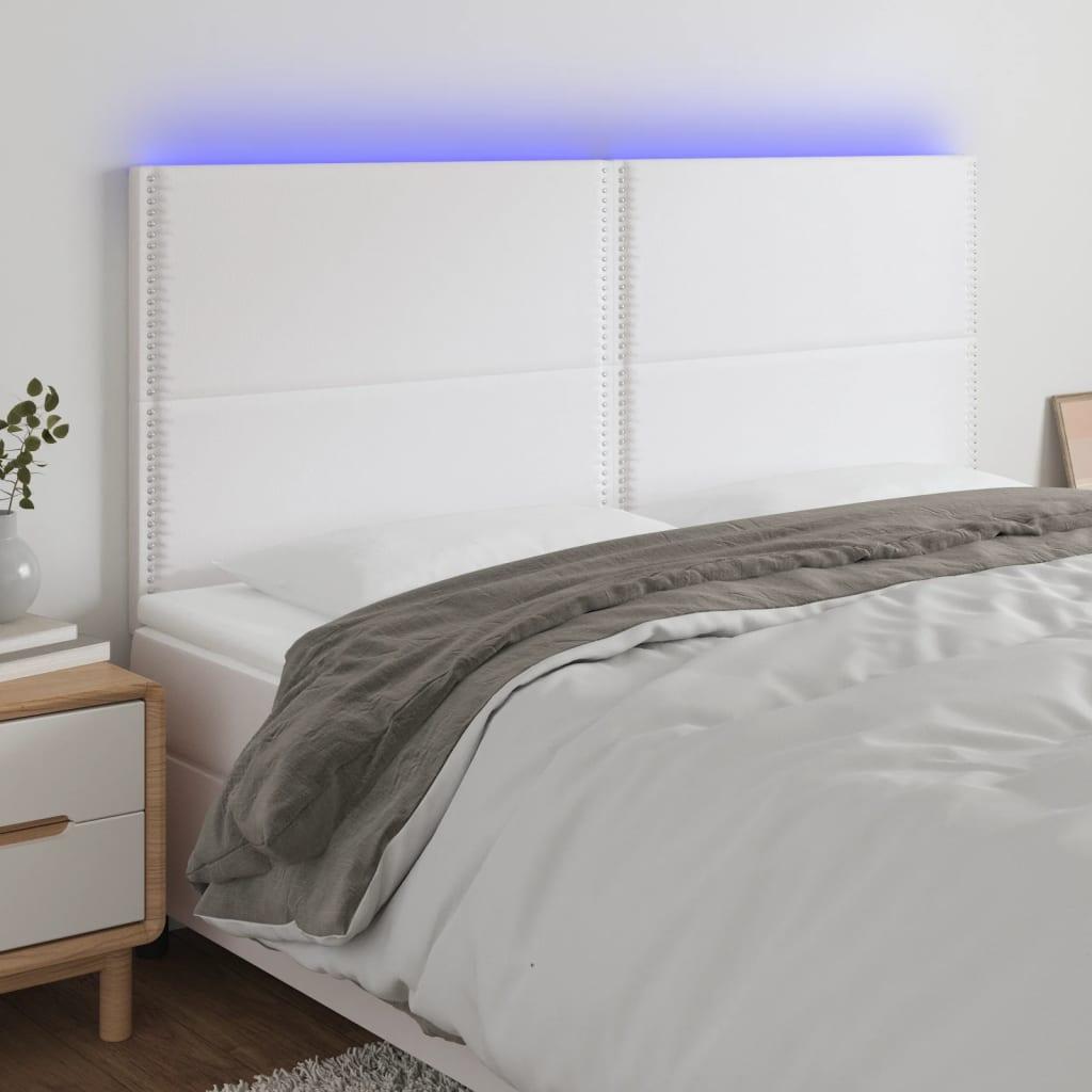 Sengegavl med LED-lys 180x5x118/128 cm kunstlæder hvid