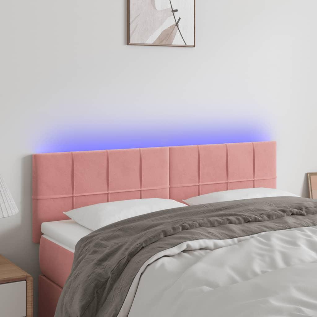 Sengegavl Med Led-Lys Velour - Lyserød / 144 x 5 x 78/88 cm