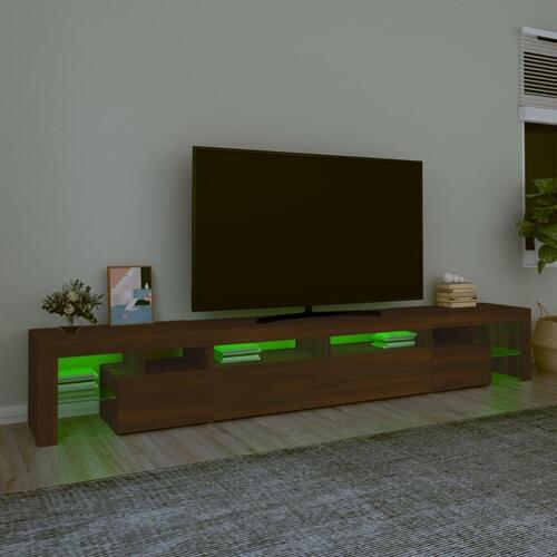 Tv-skab med LED-lys 260x36,5x40 cm brun egetræ