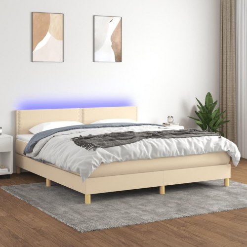 Kontinentalseng med LED-lys 180×200 cm - stof, cremefarvet