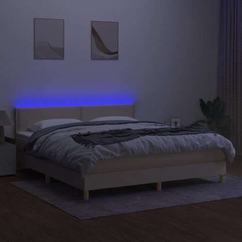 Kontinentalseng med LED-lys 180×200 cm - stof, cremefarvet