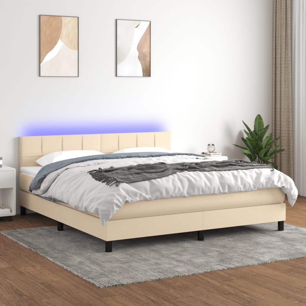 Kontinentalseng Med LED-lys Stof - Creme / 180 X 200 cm / Blok med firkanter