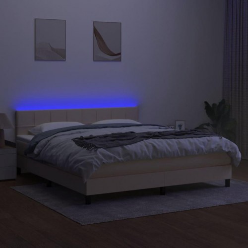Kontinentalseng med LED-lys 180×200 cm - stof, cremefarvet