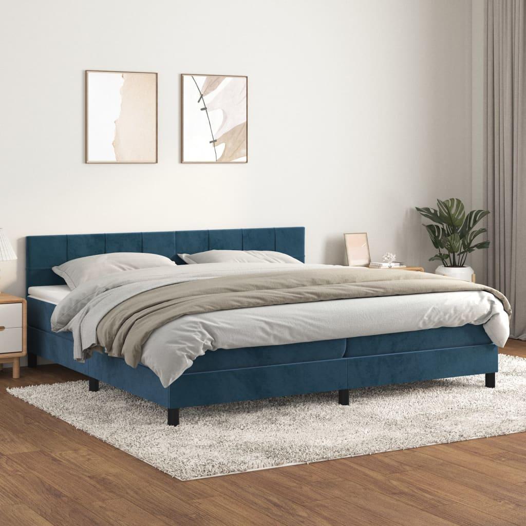 Kontinentalseng Med Madras Fløjl Mørkeblå - 200 x 200 cm / Blok med firkanter