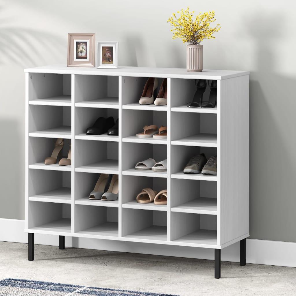 Skoreol med metalben OSLO 95x35x86 cm massivt træ hvid