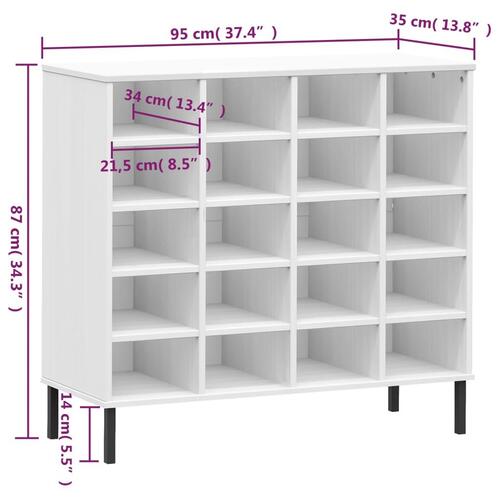 Skoreol med metalben OSLO 95x35x86 cm massivt træ hvid