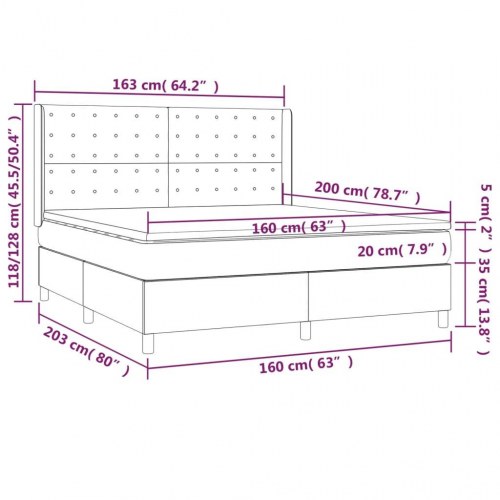 Kontinentalseng med LED-lys 160×200 cm - stof, lysegrå
