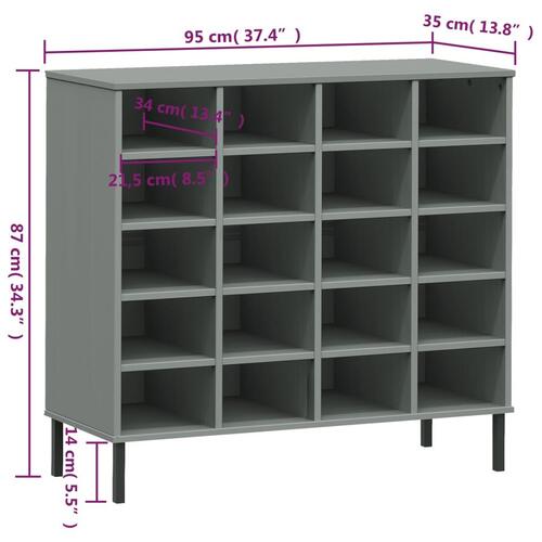 Skoreol med metalben OSLO 95x35x87 cm massivt træ grå