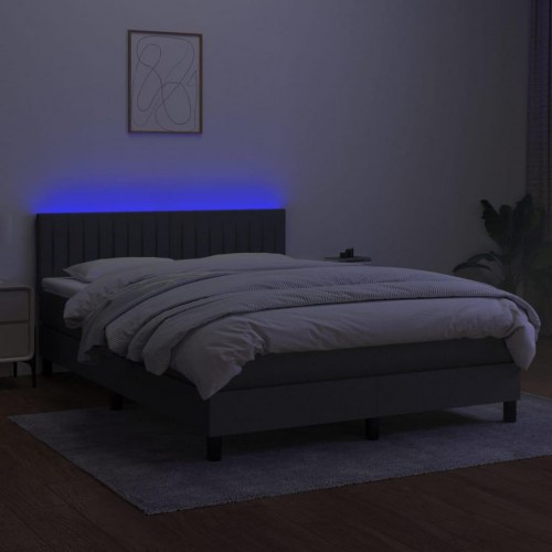 Kontinentalseng med LED-lys 140×200 cm - stof, mørkegrå