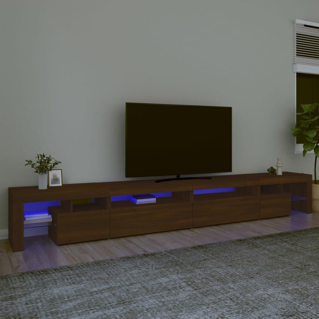 Tv-bord med LED-lys 290x36,5x40 cm brun egetræsfarve