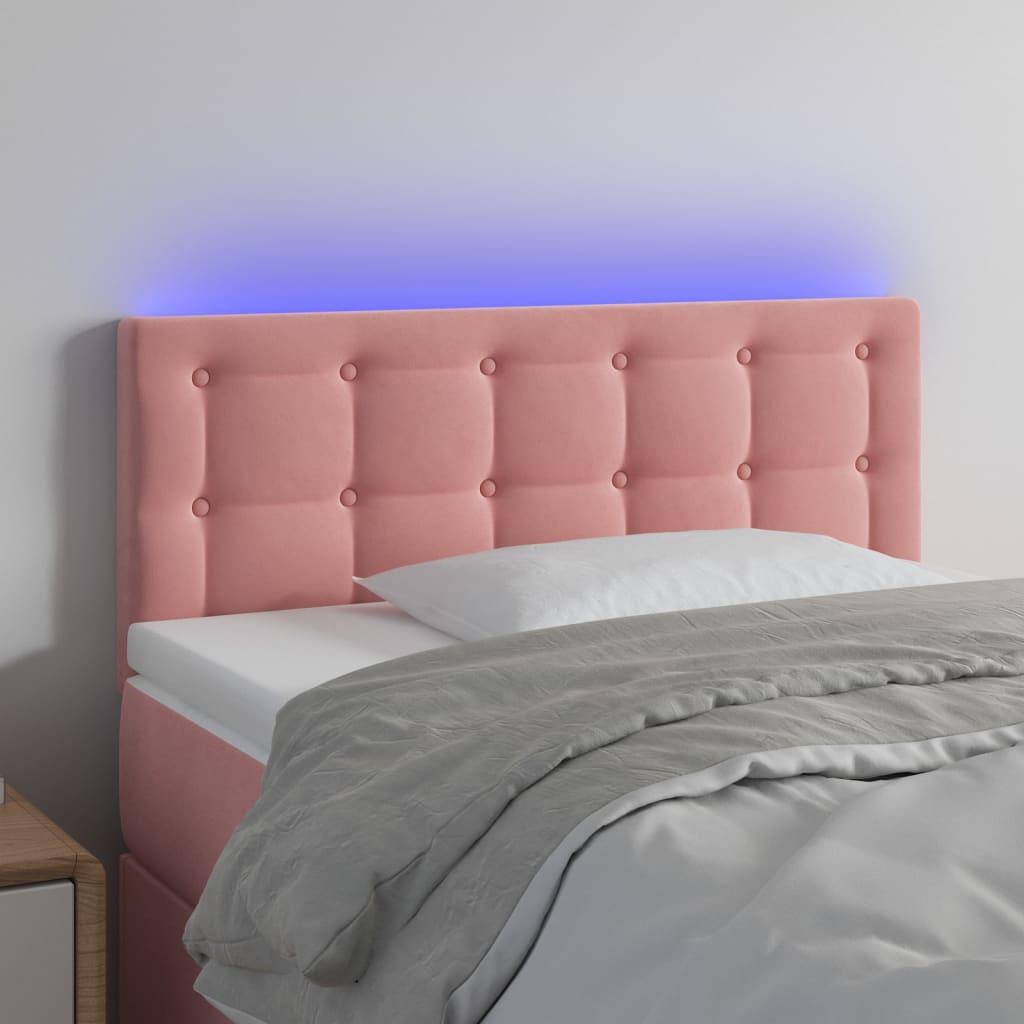 Sengegavl med LED-lys 80x5x78/88 cm velour lyserød
