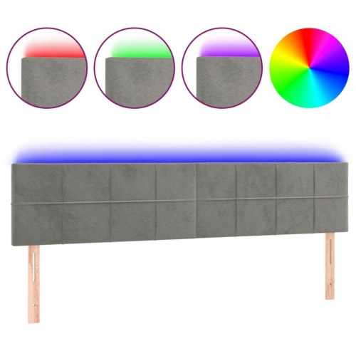 Sengegavl med LED-lys 160 x 5 x 78/88 cm - lysegrå fløjl