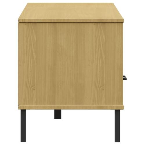 Tv-bord med metalben OSLO massivt fyrretræ brun