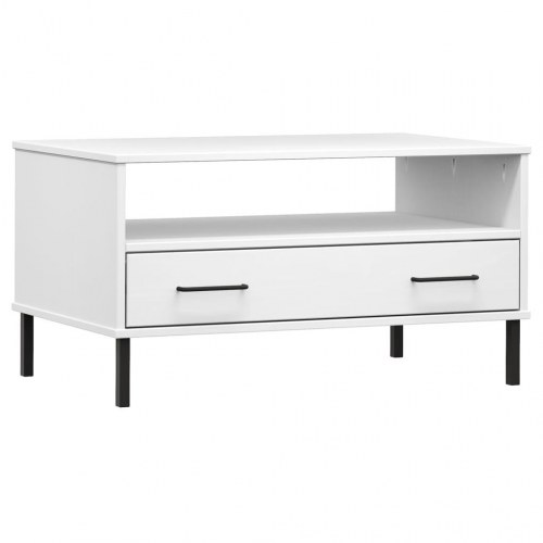 Sofabord med metalben OSLO 85x50x45 cm massivt træ hvid