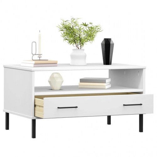 Sofabord med metalben OSLO 85x50x45 cm massivt træ hvid