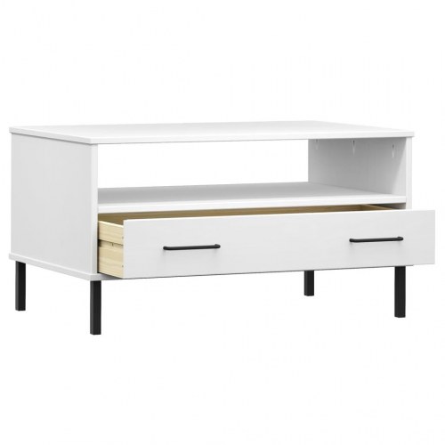 Sofabord med metalben OSLO 85x50x45 cm massivt træ hvid