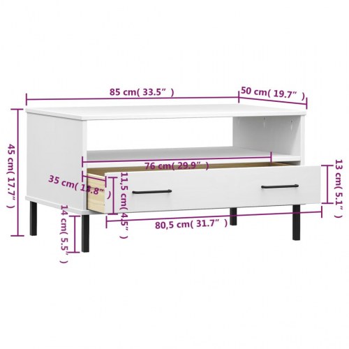 Sofabord med metalben OSLO 85x50x45 cm massivt træ hvid