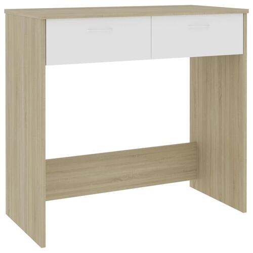 Skrivebord 80x40x75 cm konstrueret træ hvid og sonoma-eg
