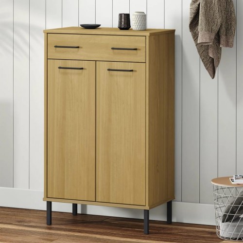 Skoskab med metalben OSLO massivt fyrretræ brun