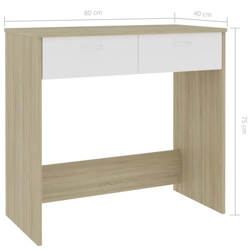 Skrivebord 80x40x75 cm konstrueret træ hvid og sonoma-eg