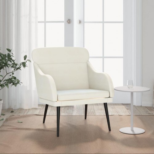 Lænestol i velour - cremefarvet, 63 × 76 × 80 cm